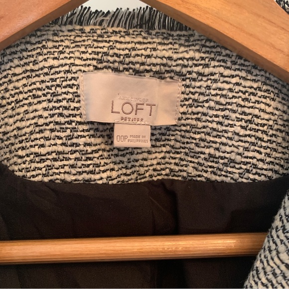 LOFT Black and White Fringe Tweed Open Blazer Jacket Size 00P - Picture 8 of 11